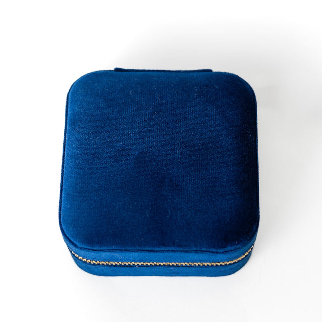 The outside of a sapphire jewelry case.