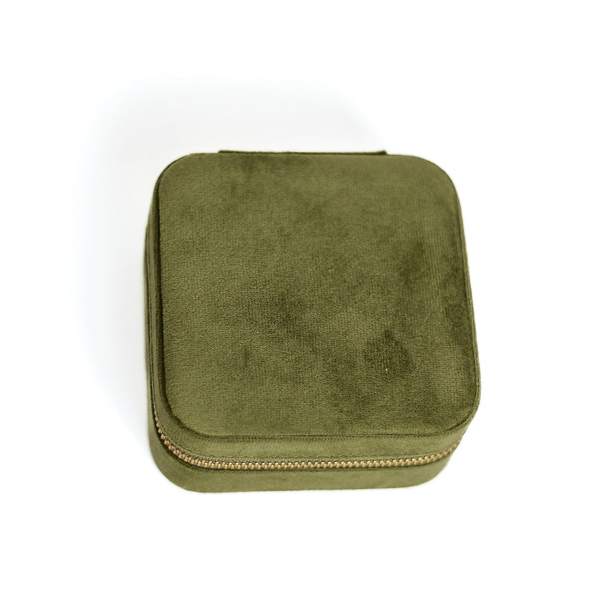 The outside of an olive-coloured jewelry case.