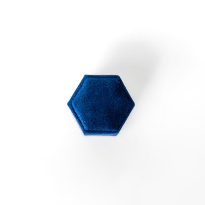 The outside of a sapphire hexagon ring box.